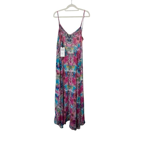 Moda Baronessa Women’s Ponce Dress S Pink 100% Silk Bohemian Colorful Artsy NWT - Picture 2 of 10